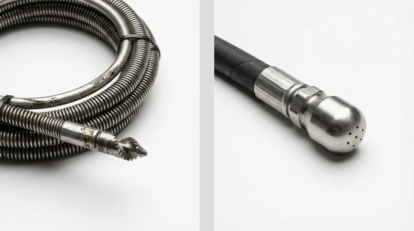 Drain snake cable and hydro jetting nozzle used for drain cleaning in Broadway, NC