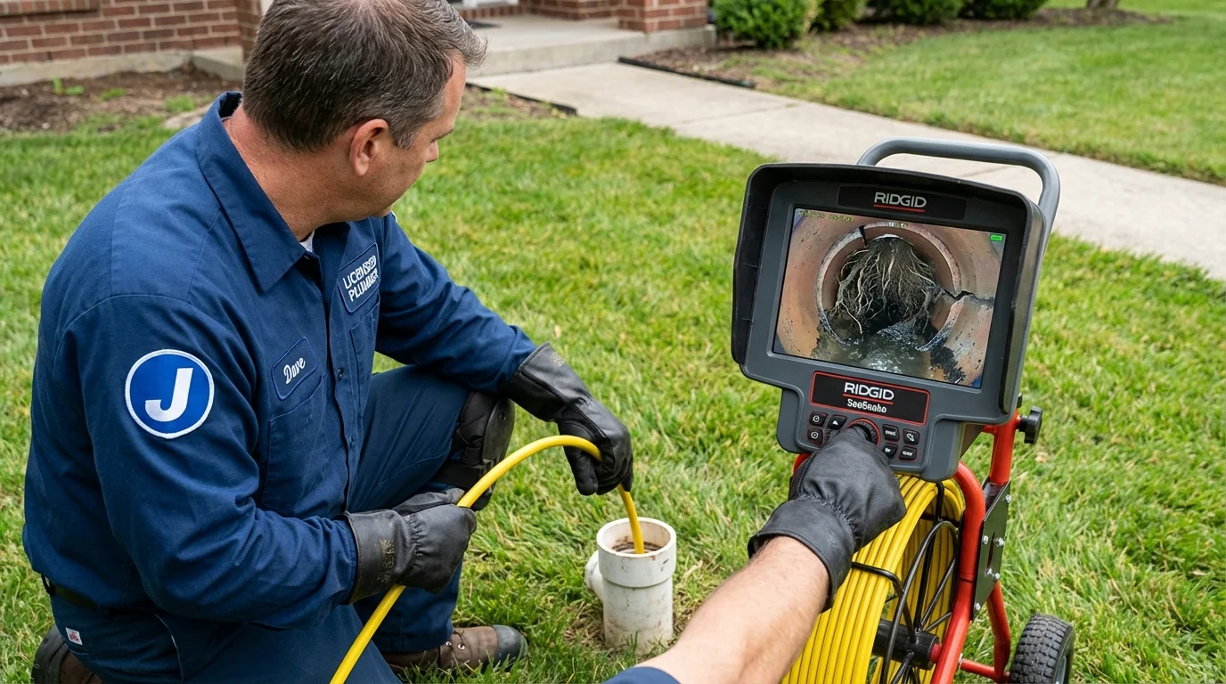 Sewer camera inspection being performed by Johns Plumbing LLC in Broadway