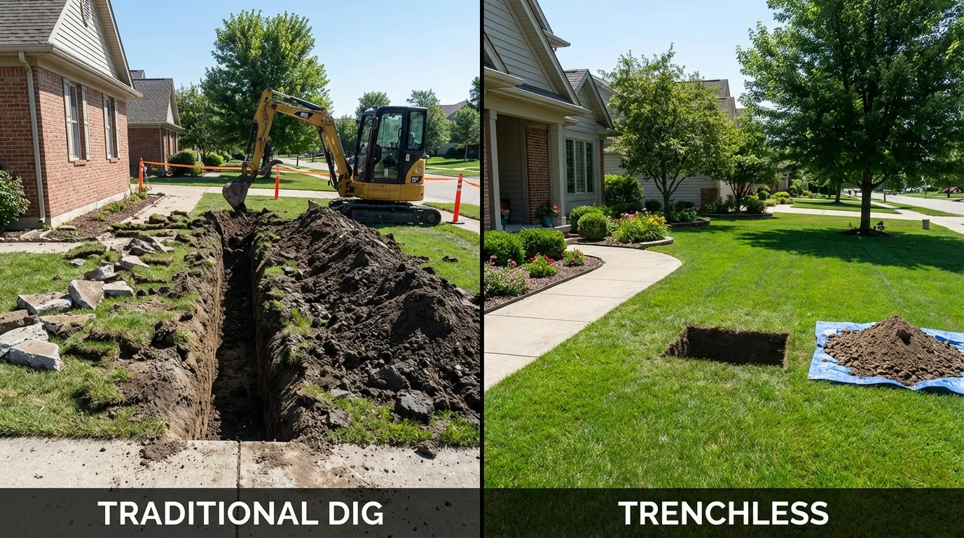 Trenchless sewer repair with minimal yard damage versus traditional excavation in Broadway, NC